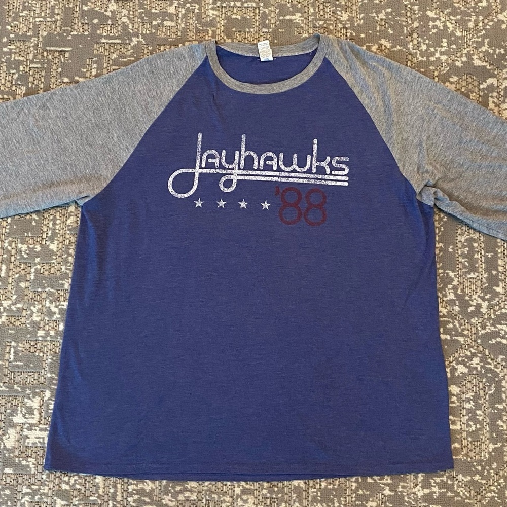 Kansas Jayhawks 1988 Jayhawks 3/4 Sleeve Shirt Color Heather Blue Men’s Size XL
